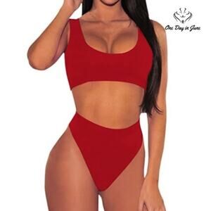 Pink Queen Crop Top High Waist Bikini Swimsuit Size S